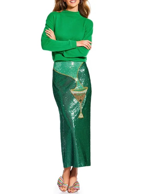 Antonio Melani X The Nat Note Naomi Embellished Martini Sequin Pencil Midi Skirt